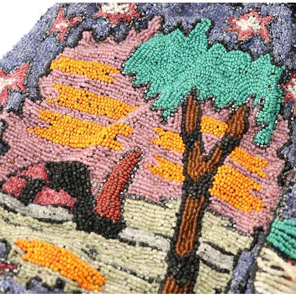 Antique Whiting & Davis Beaded Drawstring Purse c.1910 Scenic Design Glass Beads - Picture 3 of 4